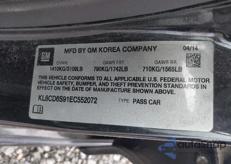 2014 Chevrolet Spark 1Lt Auto from USA, damaged, VIN KL8CD6S91EC552072